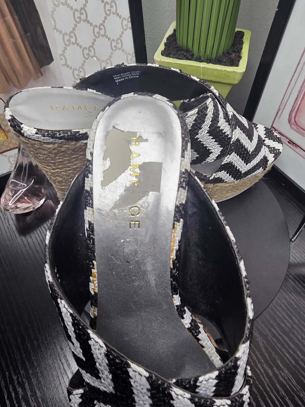 Rampage Black & White Woven Chevron Wedge Sandals - Picture 7 of 7